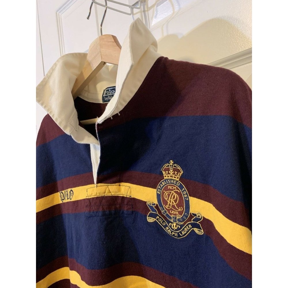 Vtg Polo Ralph Lauren Men’s Sz XL‎ Striped Polo Rugby Shirt Heavy No 8 Colorful - Picture 9 of 10